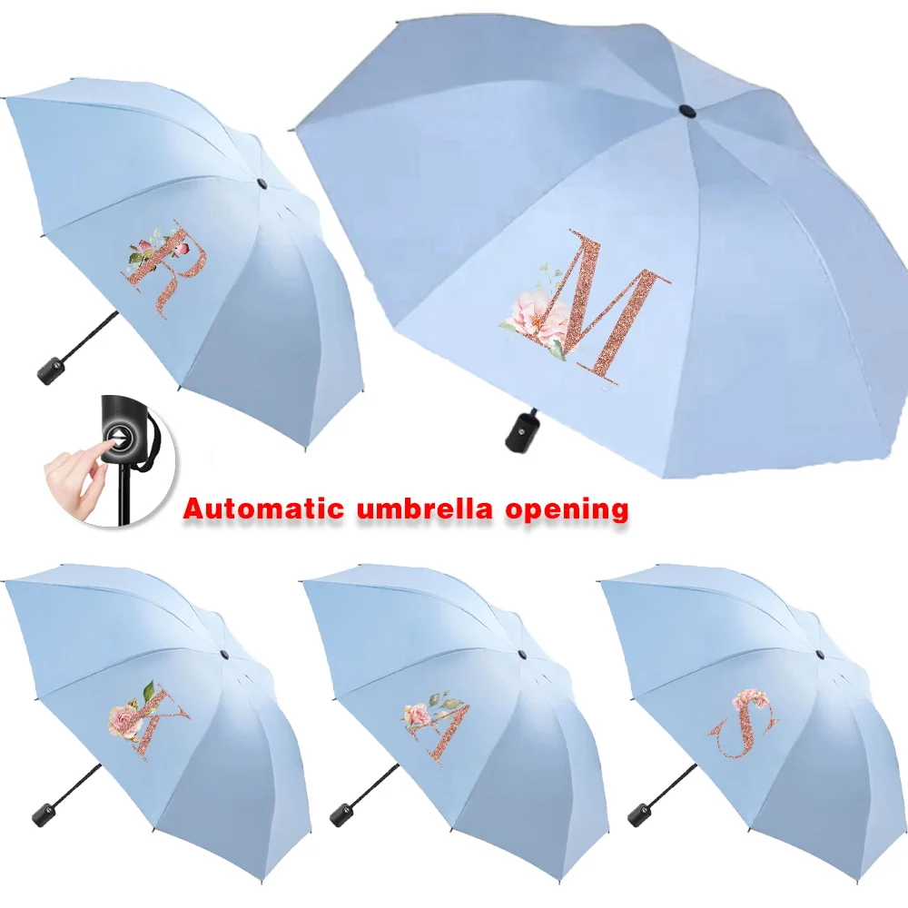 Sun Rain Umbrellas Collapsible Fully Automatic Protection Increased Thickness Windproof Compact Travel Essentials rose gold