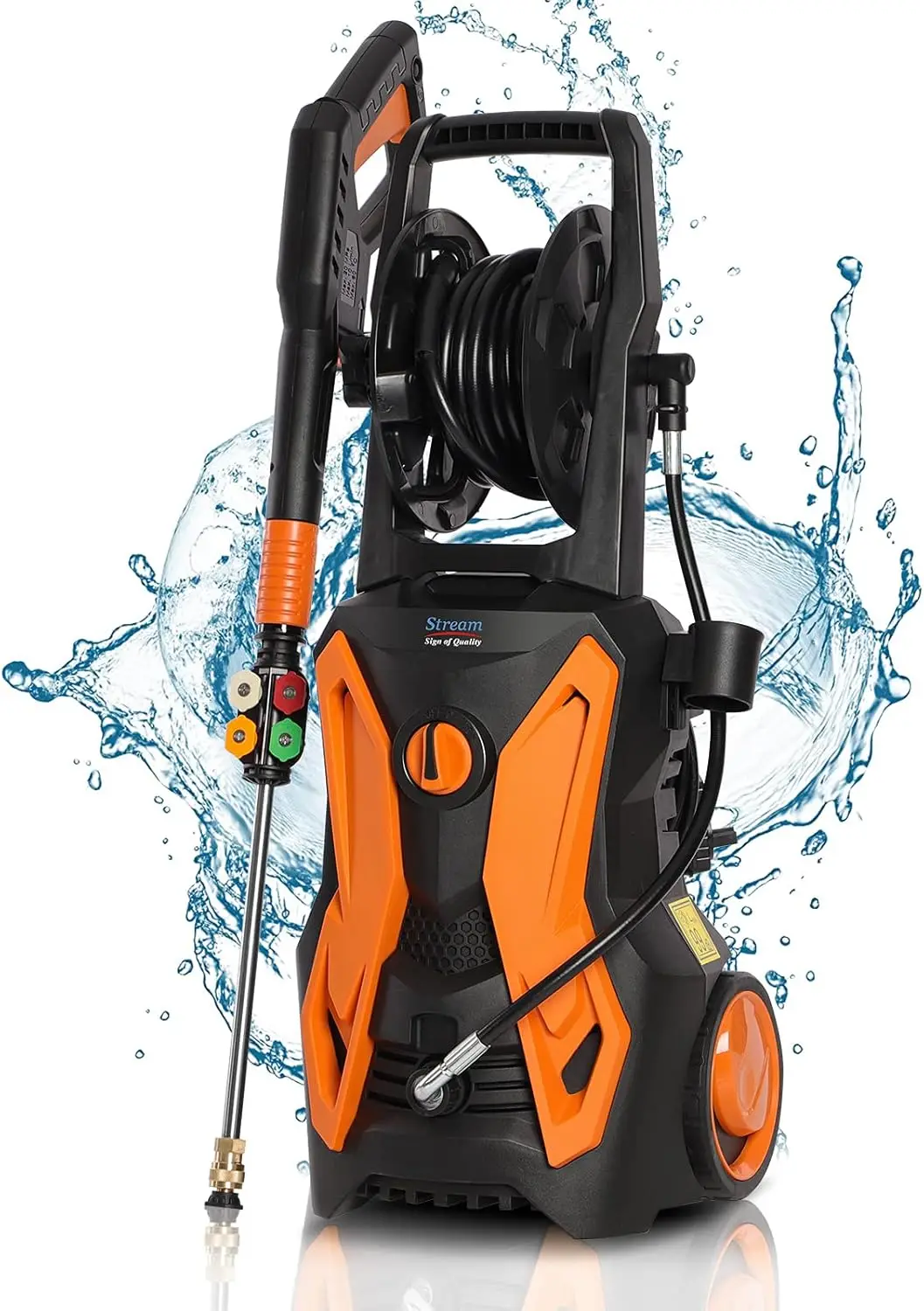 

Electric Pressure Washer, Max. 3600PSI 2.4GPM 2000W Power Washer Pressure Washer with Hose Reel Spray Gun 5 Nozzle Adapter