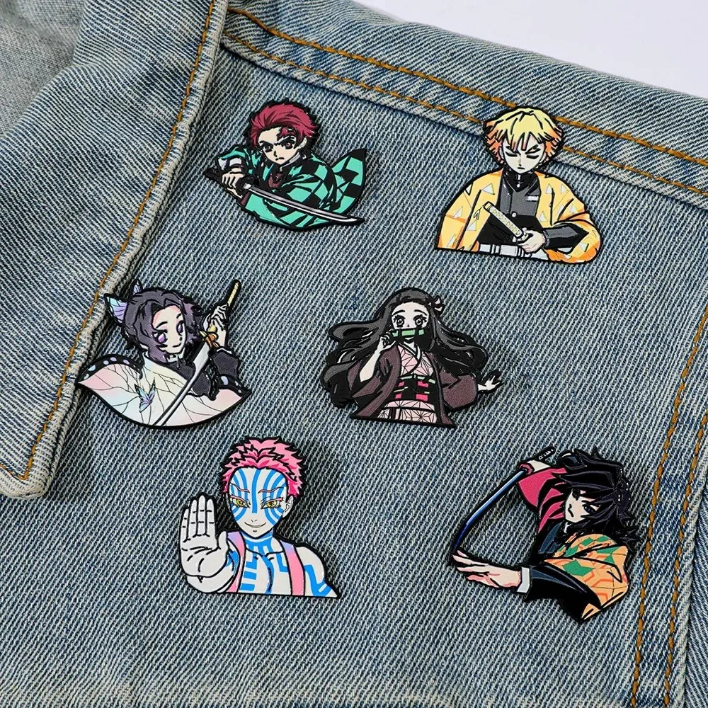 6 Pcs Novelty Cartoon Comic Strip Brooch Nezuko & Tanjirou Enamel Pin Metal Badge Jewelry Clothing Backpack Accessories Gifts