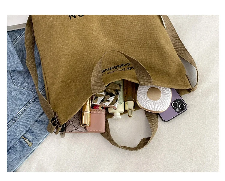 Waschbare, dicke Handtasche, modische Tasche mit großem Fassungsvermögen, japanische einfache Canvas-Umhängetasche, Unisex-Umhängetasche für Studenten, für den täglichen Gebrauch – Detail 8