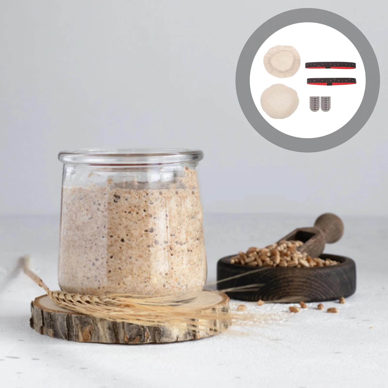 

1Set Sourdough Starter Accessories Complete Jar Replacement Kit with Breathable Cover Thermometer Strip Date Band for Home