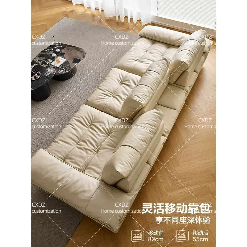 Minimalist Genuine Leather Sofa Bed High End First Layer Cowhide Straight Design Living Room Furniture Modern Comfortable