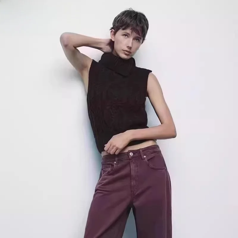 

New Autumn Winter Women's Knitted Vest Svel High Collar Eight Strand Weaving Faionable Commute Sle Color