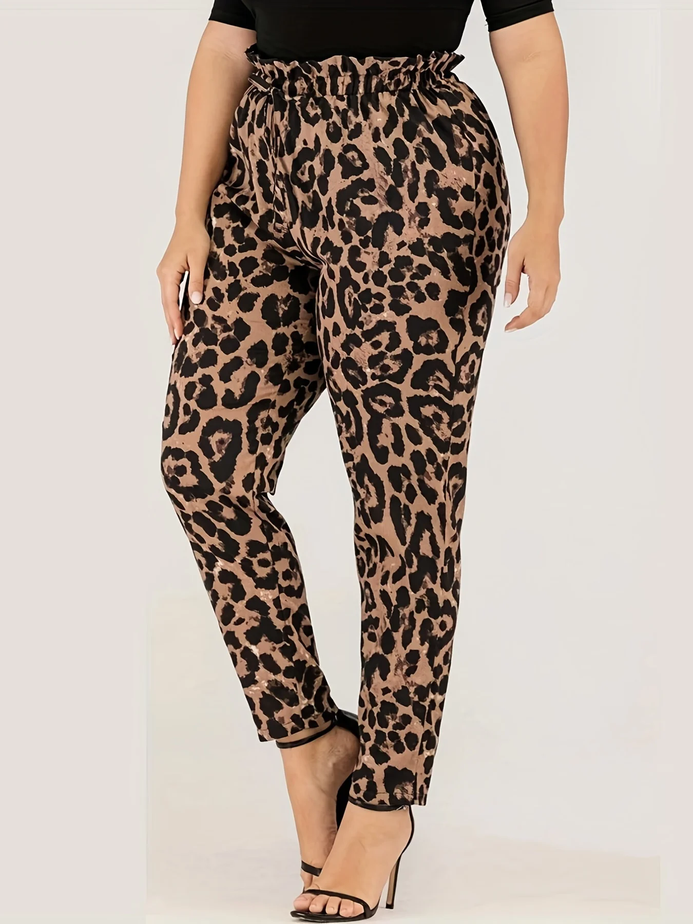 Plus Size Casual Fungus Edge Leopard Print Casual Straight Pants