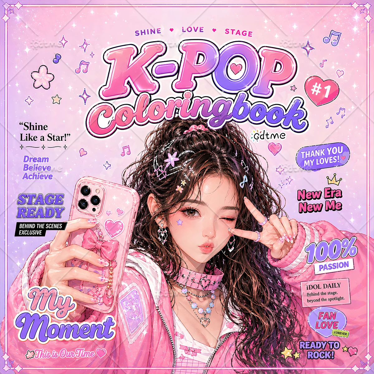 K-POP Girl Coloring Book for Adults Featuring Cute Cozy Daily Activities for Relaxation (Cozy Spaces Coloring)
