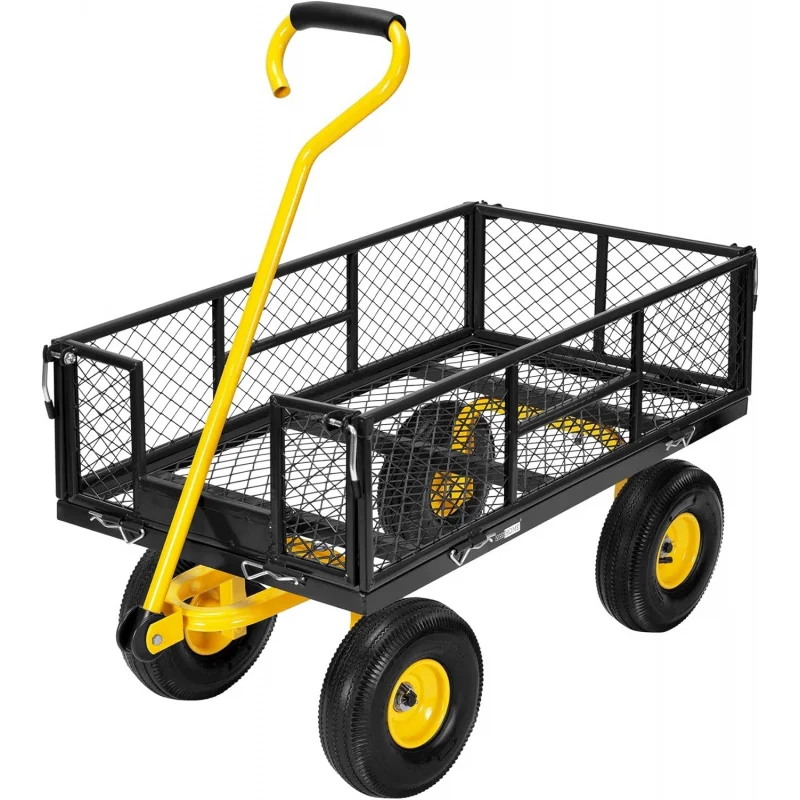 

Heavy Duty 880 Lbs Load Mesh Steel Garden Cart Folding Utility Wagon with Removable Sides & 10 Inch 4.10/3.50-4 Tires Black Out