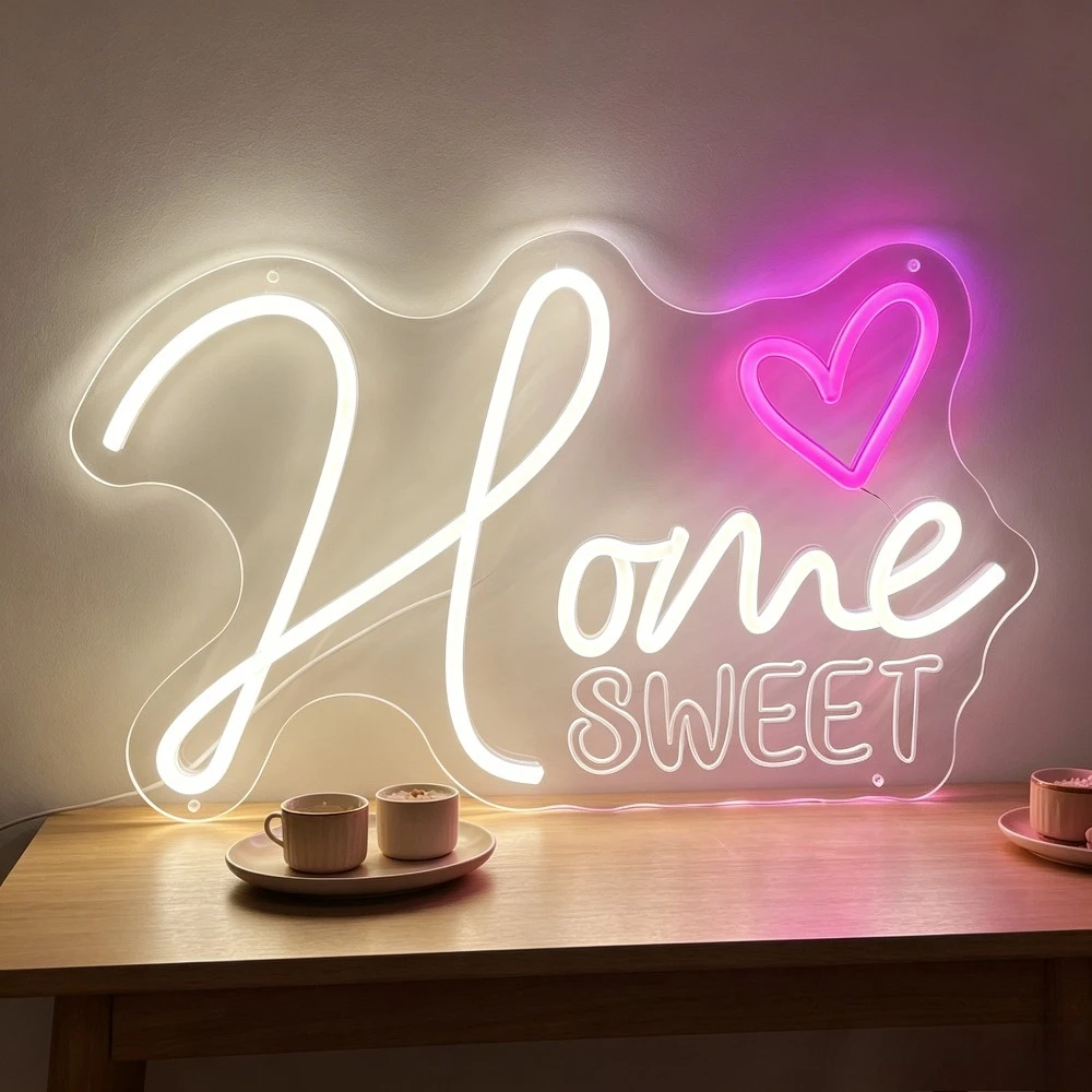 Home Sweet LED Neon Light Dimmable USB Wall Light for Bedroom Living Room Nursery Hotel Flower Shop Home Family Party Gift Decor