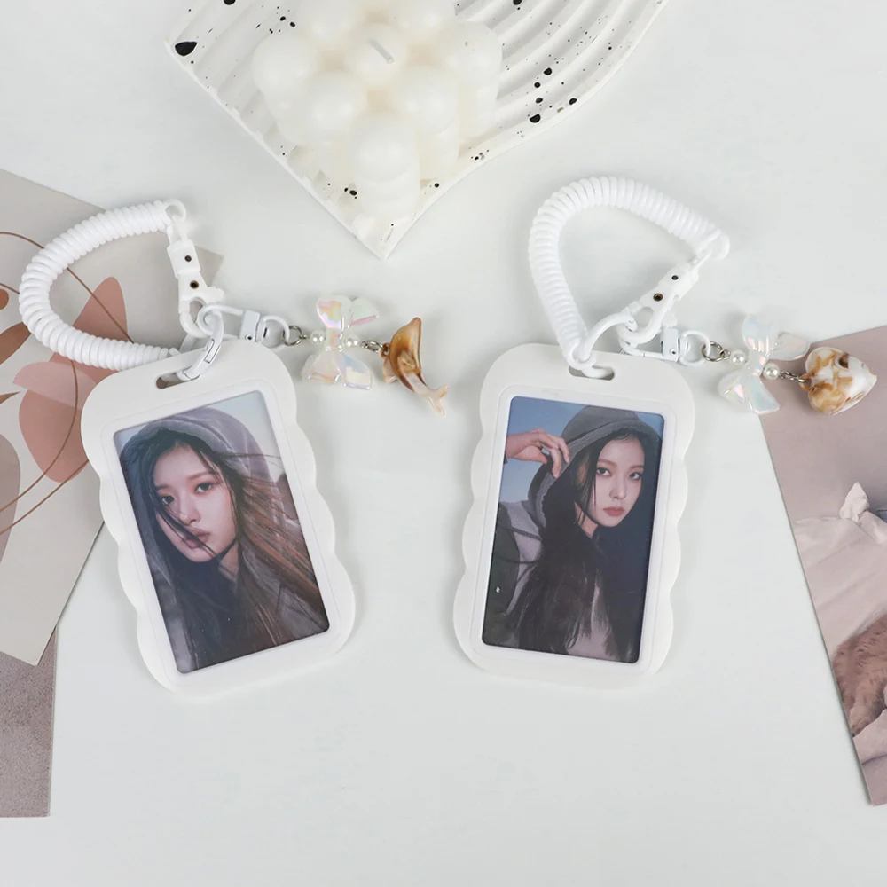 3 Inch White Photocard Holder Slide Anti-lost Keychain Card Case Idol Photo Card Holder Studnet ID Bus Cards Sleeves Stationery