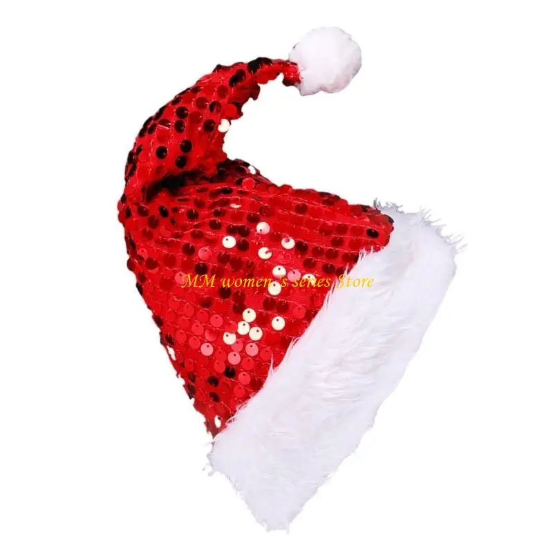 Q39C Christmas Headwear Caps Sequins Thicken Plush Perfect for the Holidays Colorful Outfits for Cosplay Santa Furry Hat