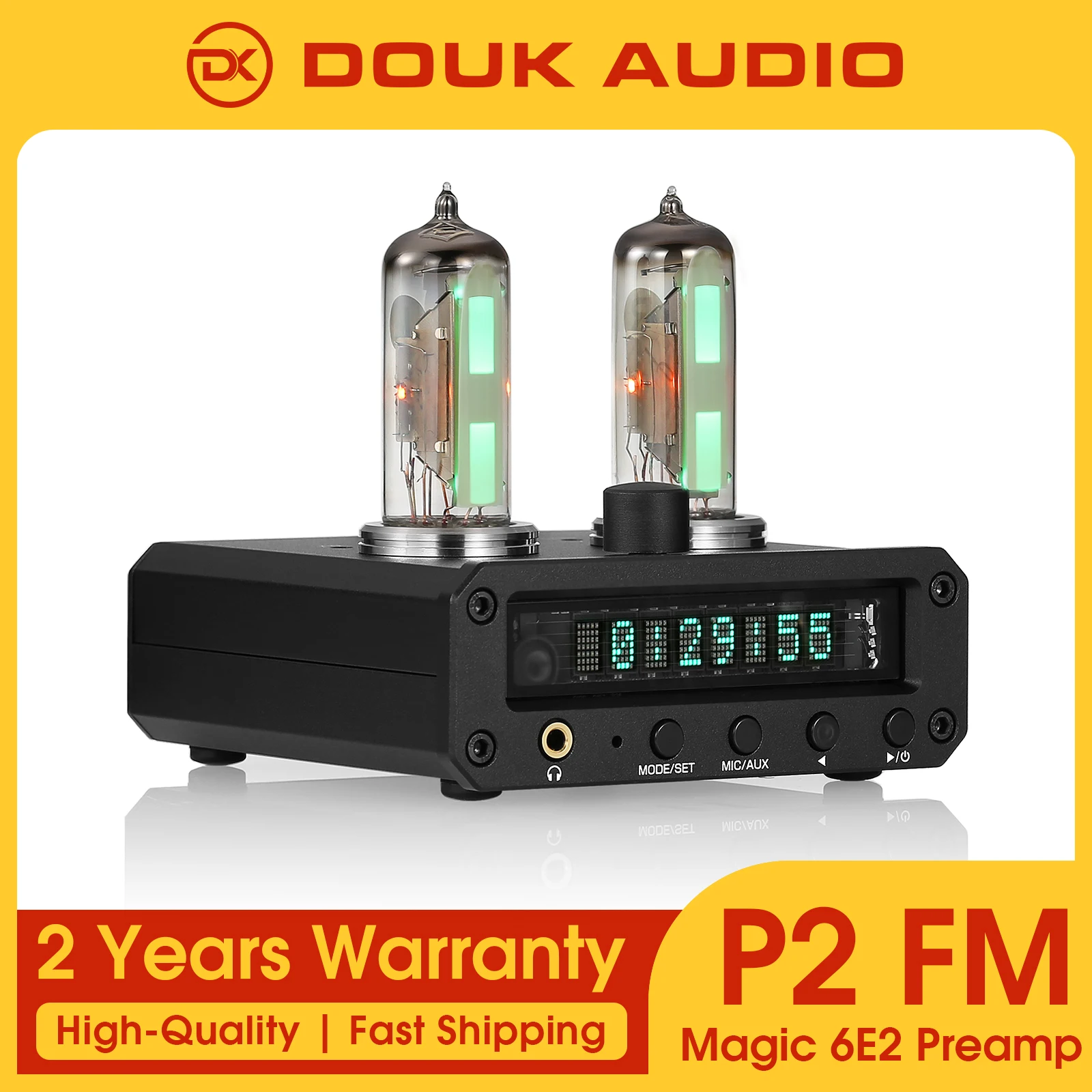 Douk Audio P2-FM Magic 6E2 Vorverstärker Stereo-Kopfhörerverstärker Schallpegelanzeige FM-Radiouhr