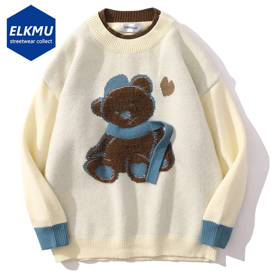 

Bear Graphic Sweaters Japan Style Oversized Pullover Sweaters knitted Jumper Streetwear Harajuku Hip Hop Sweaters