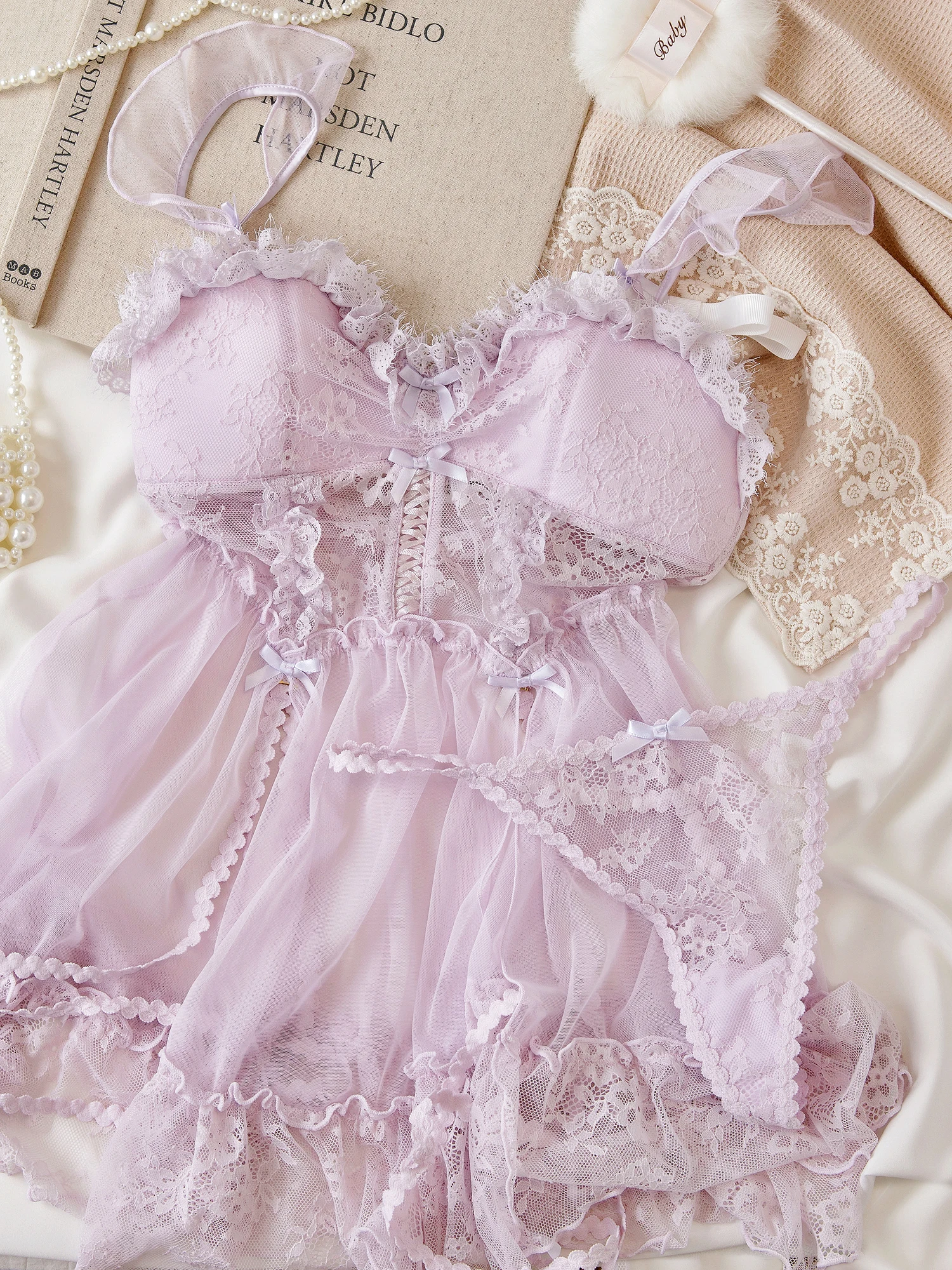 

Ночная рубашка с мягкой подкладкой и бабочкой для женщин, фиолетовая ночная рубашка из тюля без бретелек с глубоким вырезом сзади и разрезом, сексуальное ночное белье, женское нижнее белье