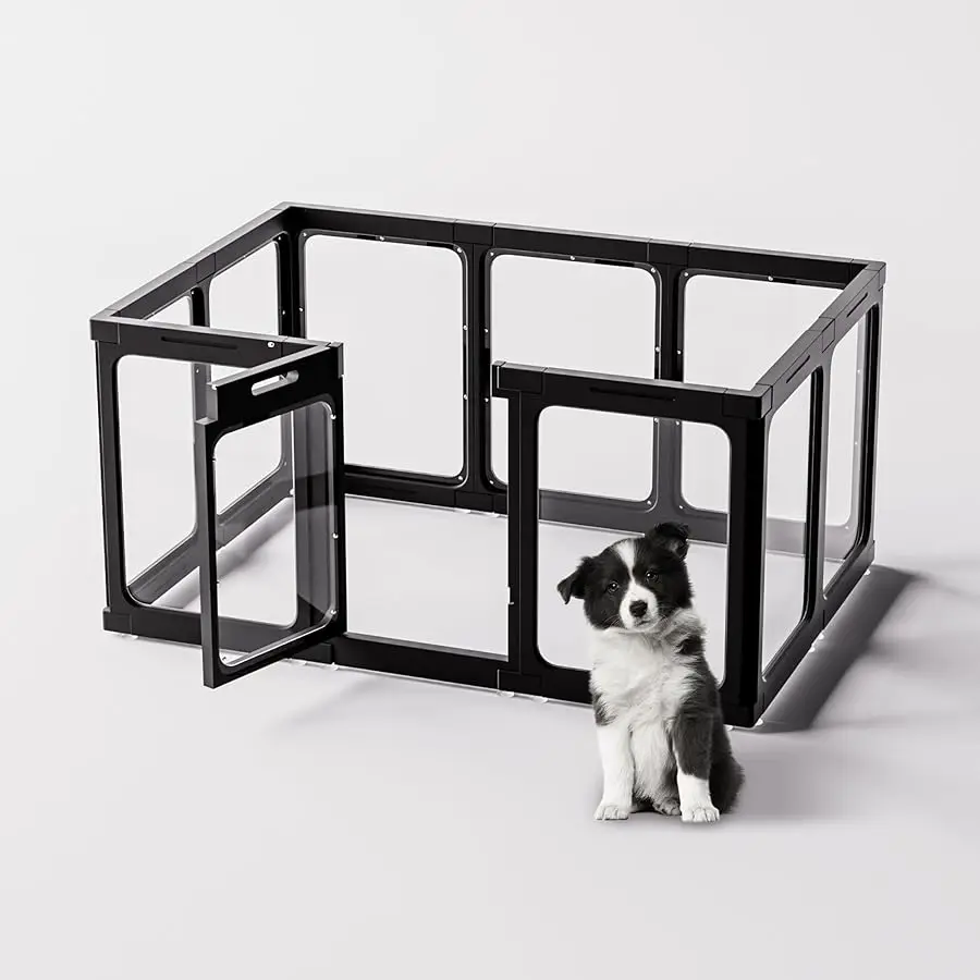 

Acrylic Dog Playpen Indoor, 10 PCS Plastic Puppy Playpen with Door, Clear PlayPen for Dog Cat Rabbit Ferret, Preferable Small Do