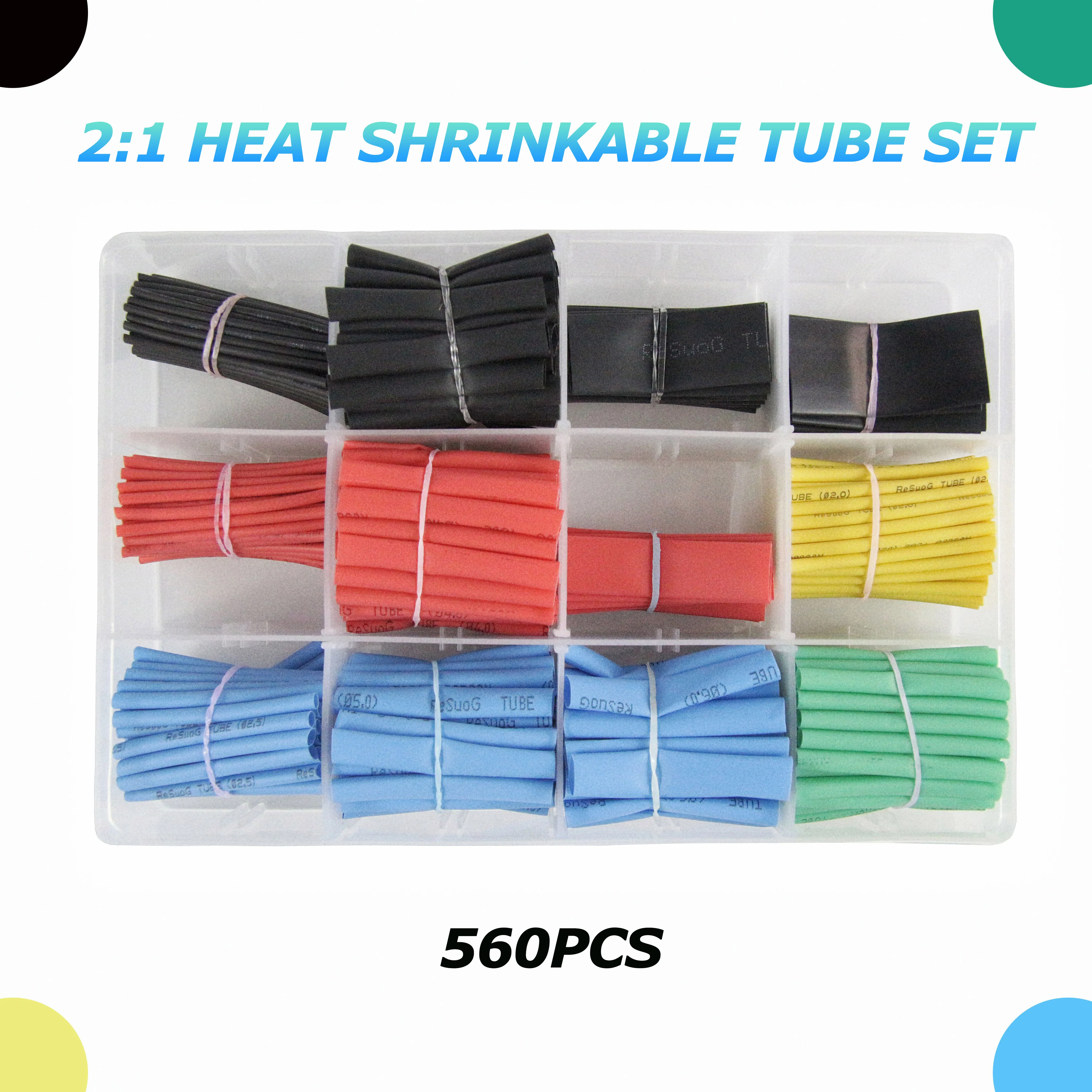 

560Pcs Heat Shrink wrapped Shrinking 2:1 Insulation Sleeving Thermal Casing Car Electrical Cable shrink tube Tube kit