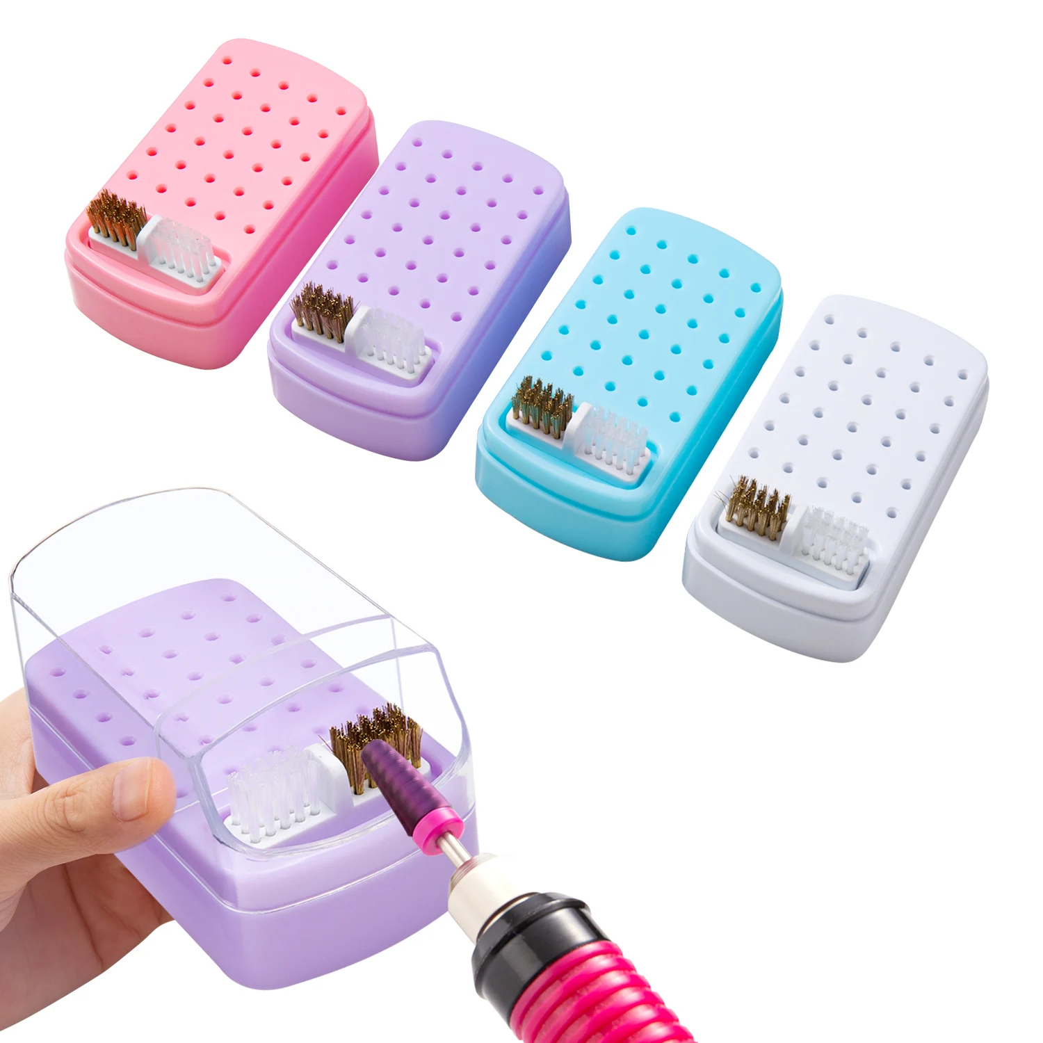 30 Slots Nail Drill Bits Organizer Box Acrylic Dustproof Portable Empty Storage for Salon Nail Art Supplies view 4
