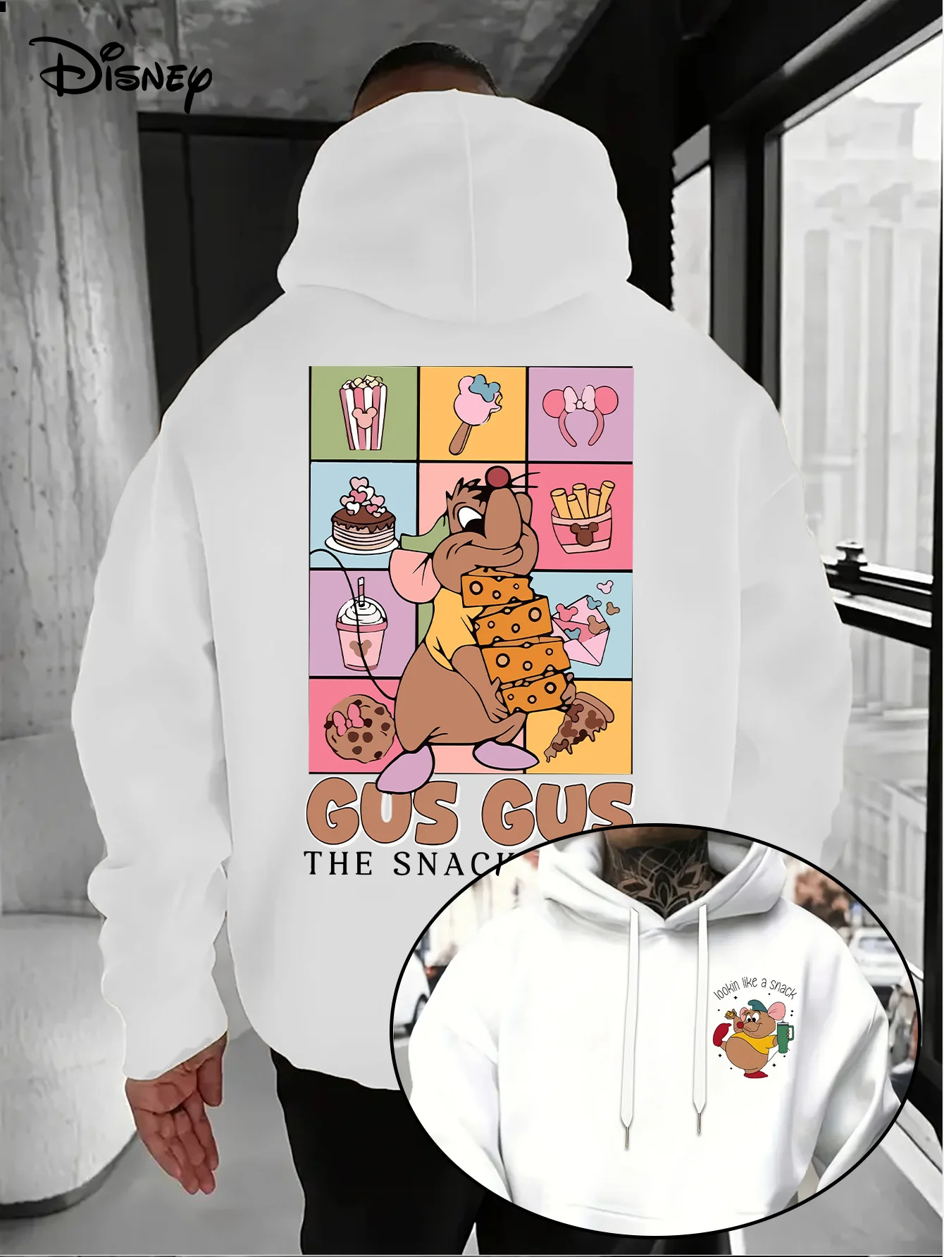 

Disney Hoodie with Cartoon Mouse Back Print and Kitchen Scene Design Graphic Pullover, 100% Pure Cotton Casual Streetwear Disney