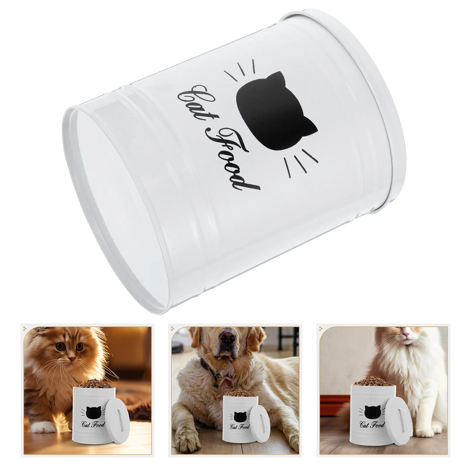 

Pet Food Storage Tank Cat Bucket Air Sealed Dog Container Airtight Iron Decorative Cookie Jar