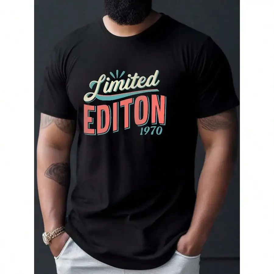 

LIMITED EDITION 1970 Men's T-Shirt - Casual Crew Neck With Geometric Design, Machine Washable - Perfect For All Seasons