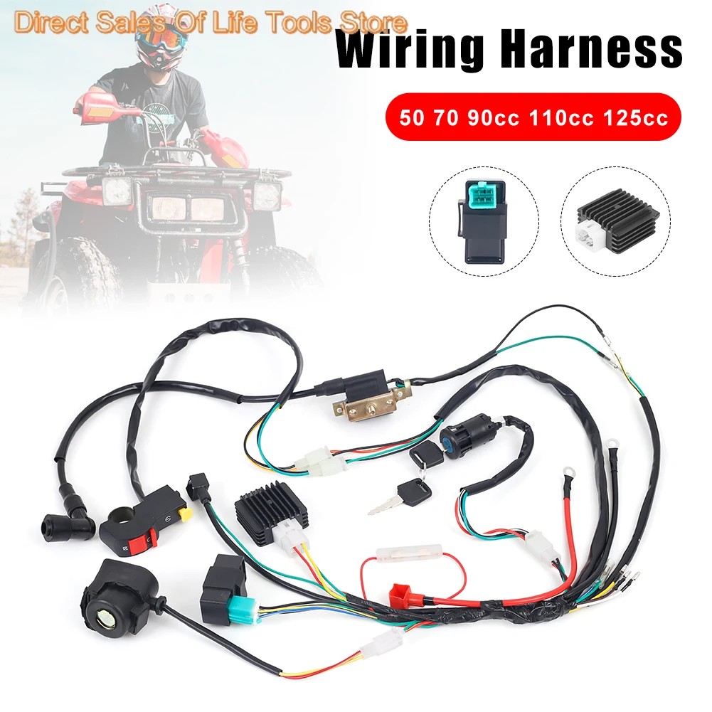 2024 NEW Off-road Motorcycle 50 70 90cc 110cc 125cc CDI Wiring Harness Stator Assembly Wiring Kit ATV Electric Quad dropshipping