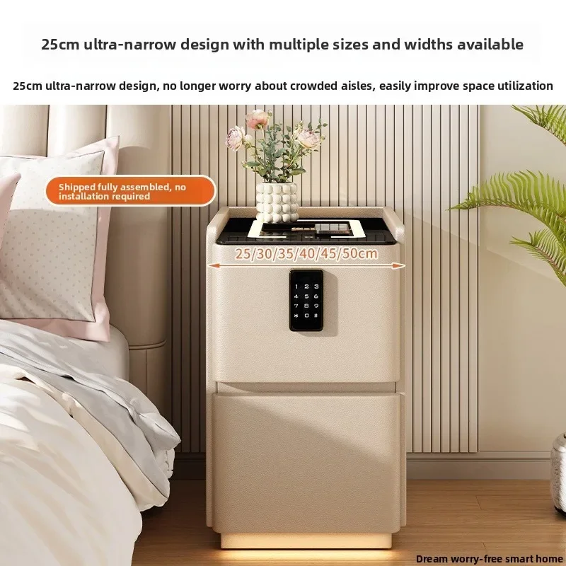 Smart Multifunction Leather Nightstand Wireless Charging Password Lock Power Strip No Assembly Bedside Table Sofa Side Table