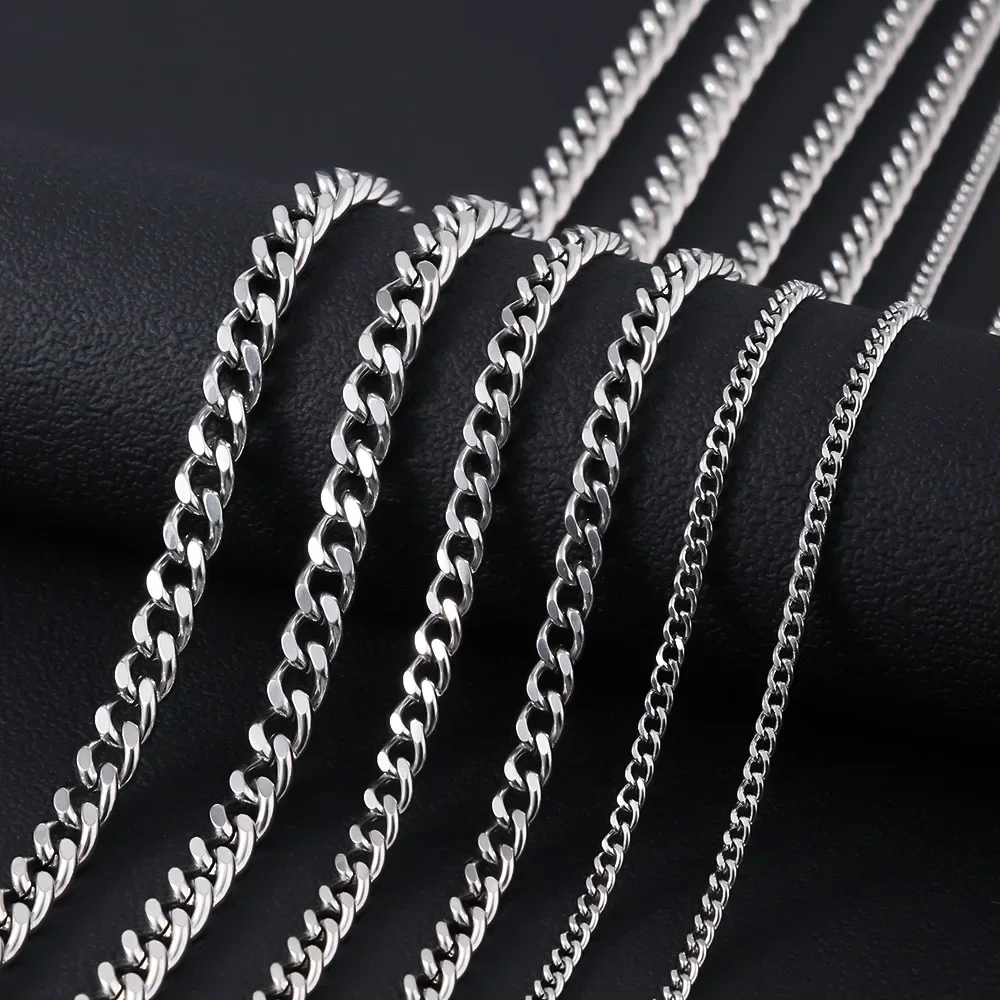 Basic Punk Stainless Steel 3,5,7mm Curb Cuban Necklaces Black Gold Color Link Chain Chokers Solid Metal