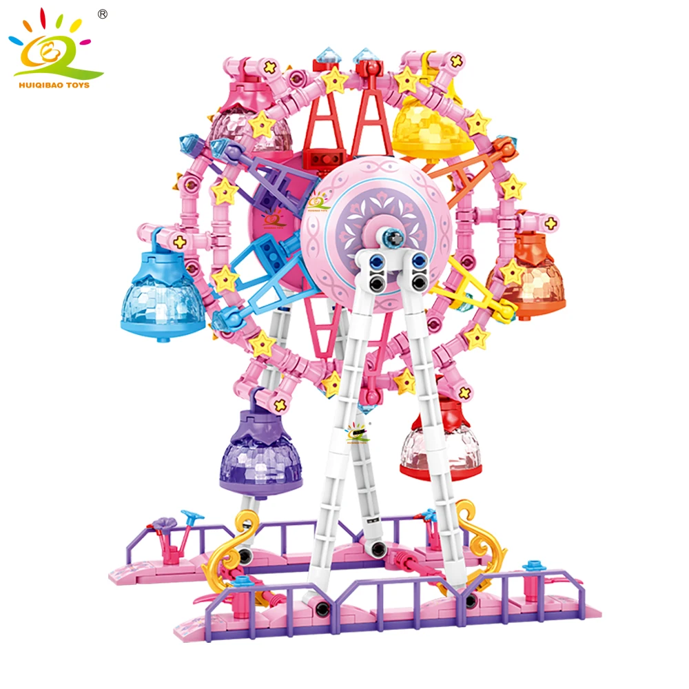 HUIQIBAO MOC Cute Ferris wheel Building Block Model Brick DIY Construction Toy for Children Desk Decor.