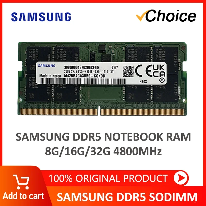 Samsung Notebook DDR5 RAM 8GB 16GB 32GB 4800MHz Original SO DIMM 288pin for Laptop Computer Dell Lenovo Asus HP Memory Stick