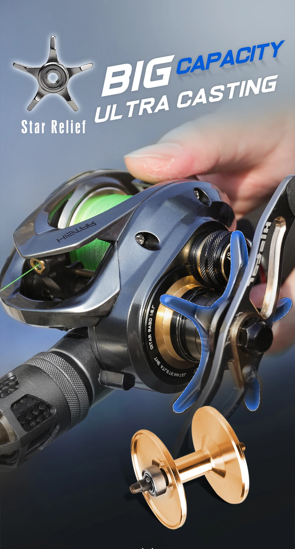 HASIDA Aurora Metal PRO All-Metal Baitcasting Reel 8KG Max Drag Low Profile Long Casting Reel Dual Spool for Big Game Fishing