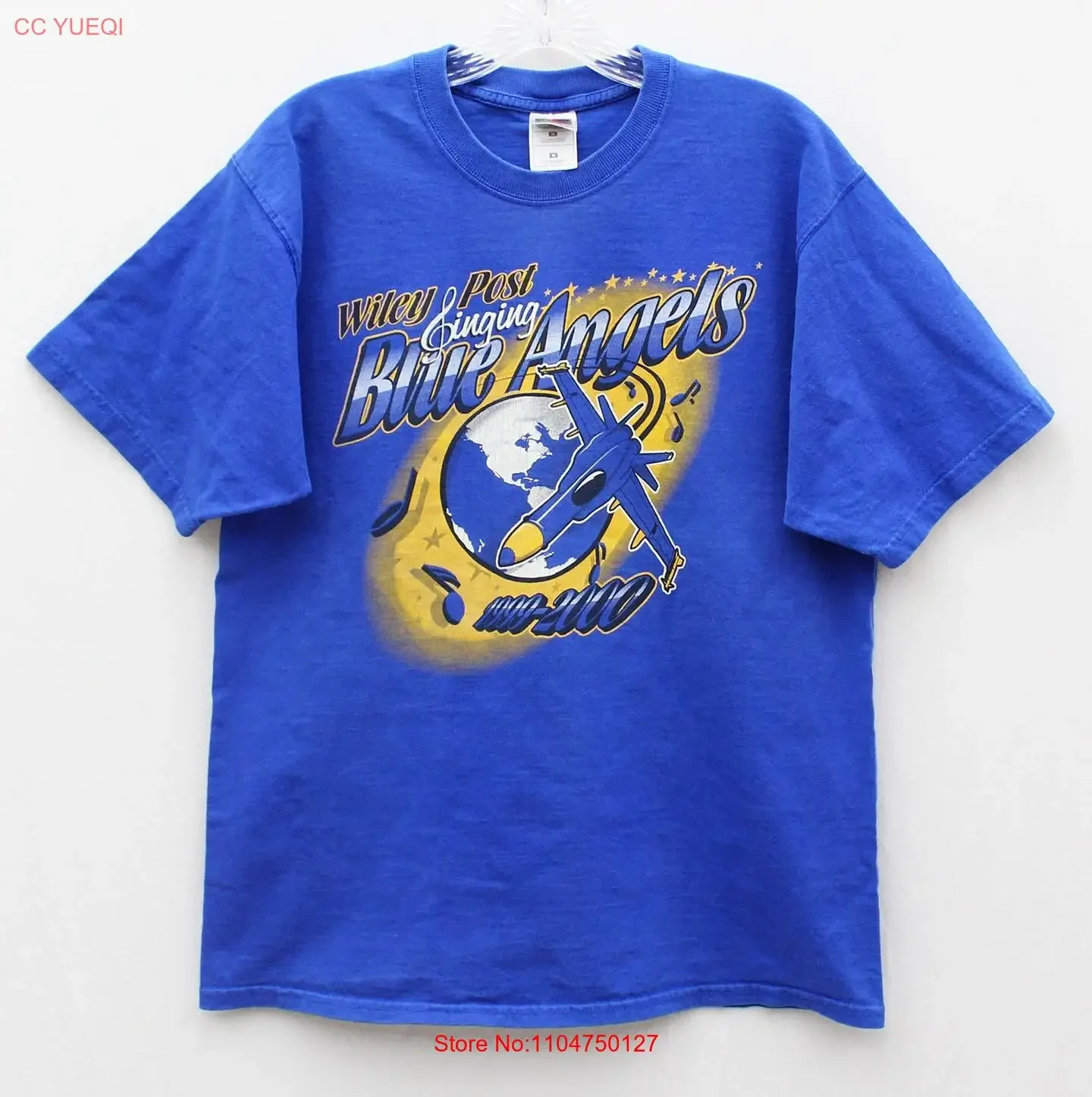 Vintage Wiley Post Airport Singing Blue Angels Fighter Jet Navy Plane T Shirt M vintage Washed Comfortable Soft Unisex Stylish