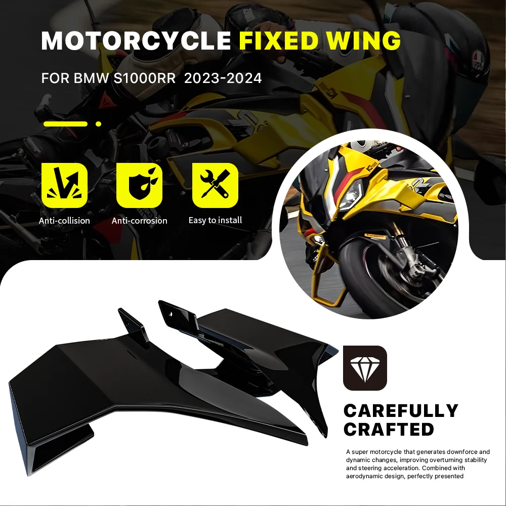 

Motorcycle Fixed Wing Spoiler For BMW S1000RR 2023-2024 ABS Plastic Front Aerodynamic Winglets Side Wing Protection Fairing kit