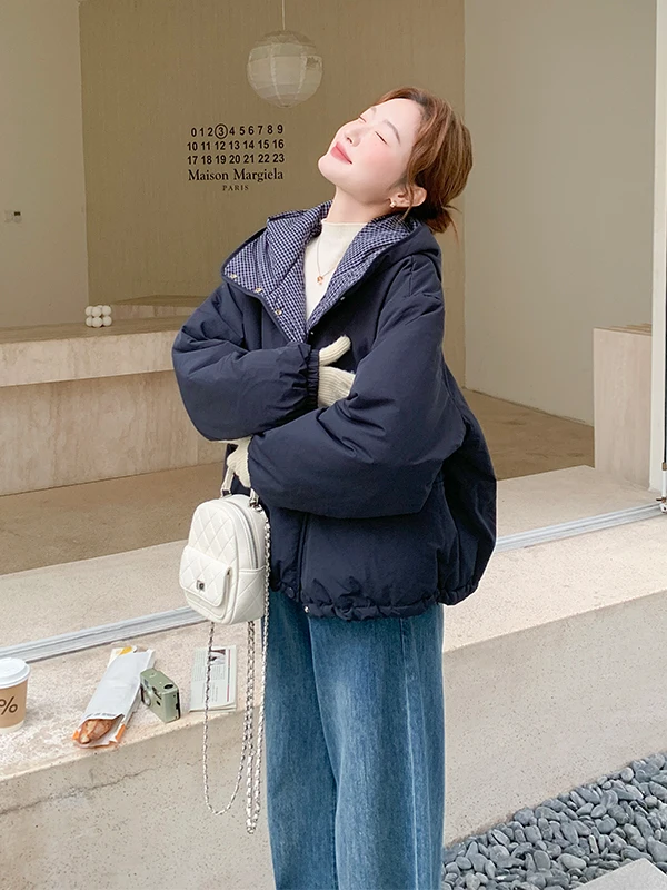 블라 후드 다운 재킷 여성용 겨울 패션 한국 스타일 루즈 슬림핏 90 화이트 다운 아우터웨어