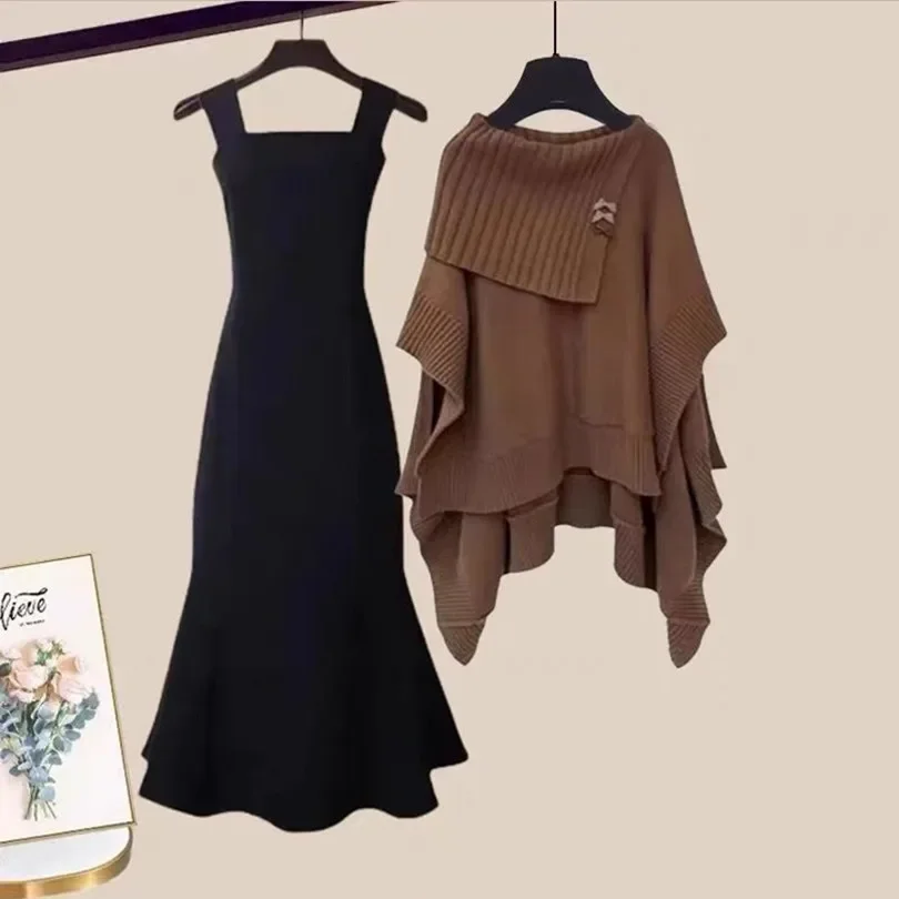 Winter Set Gentle 2024 Winter Design New Women's Wear Korean Edition Loose Knitted Sweater Dress Two Piece Set