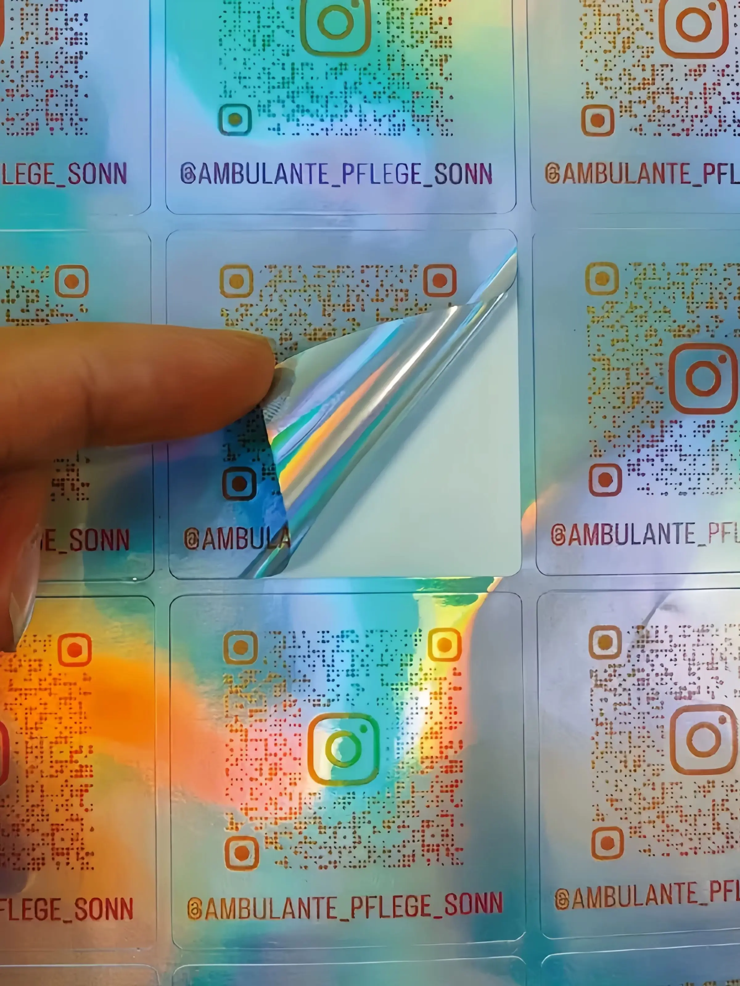 96pcs holographic pet stickers, waterproof square QR code labels with custom Logo and text, personalized social media tags,