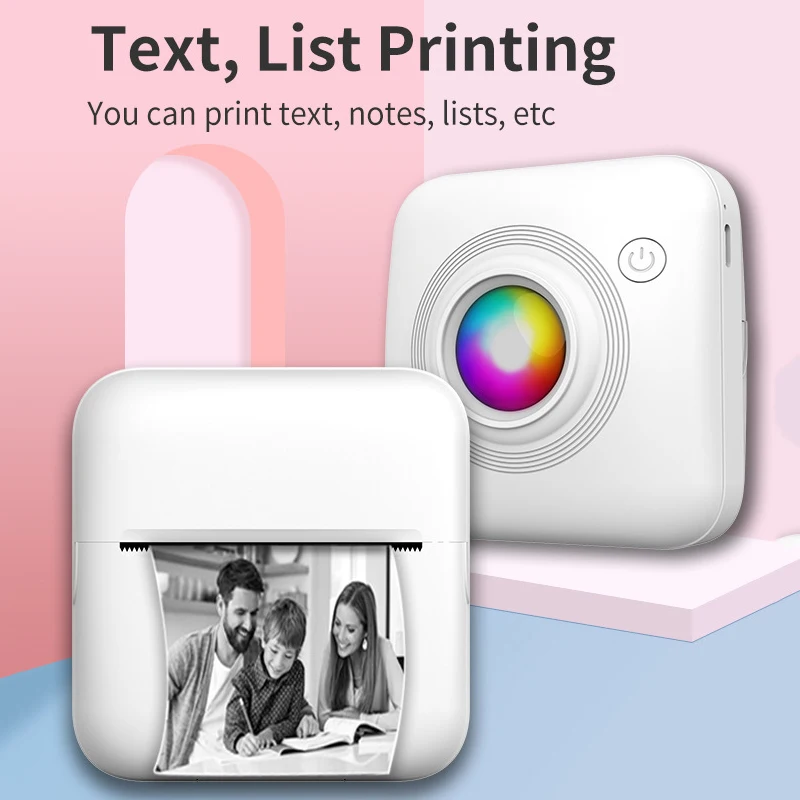Printer termal portabel, Printer Mini lucu cetak foto saku termal Label cetak Bluetooth 200dpi Printer ponsel iOS Android