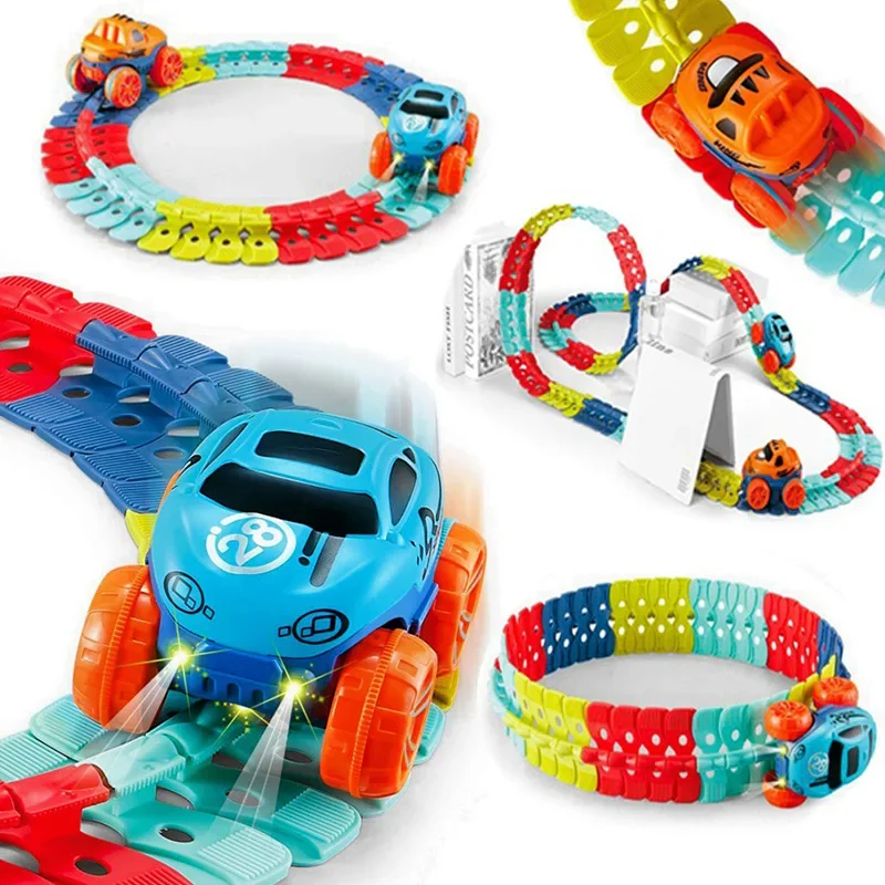 

Changeable Track With LED Light Race Car Flexible Railway Toys Kit Car Diy Assembled Racing Track Set Creative Toys For Children