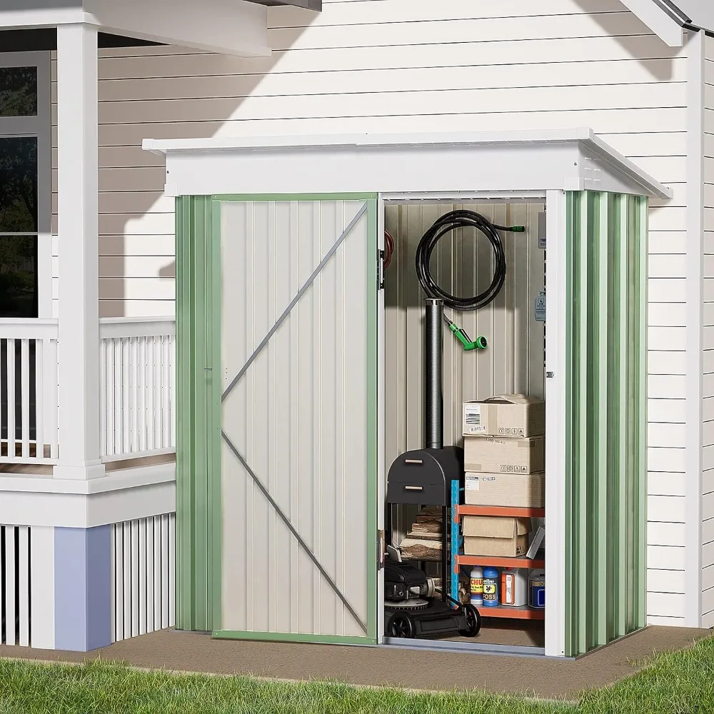 

Outdoor Storage Shed 5x3 FT, Metal Garden Shed for Bike, Garbage Can, Tool, Outside Sheds & Outdoor Storage Galvanized Steel