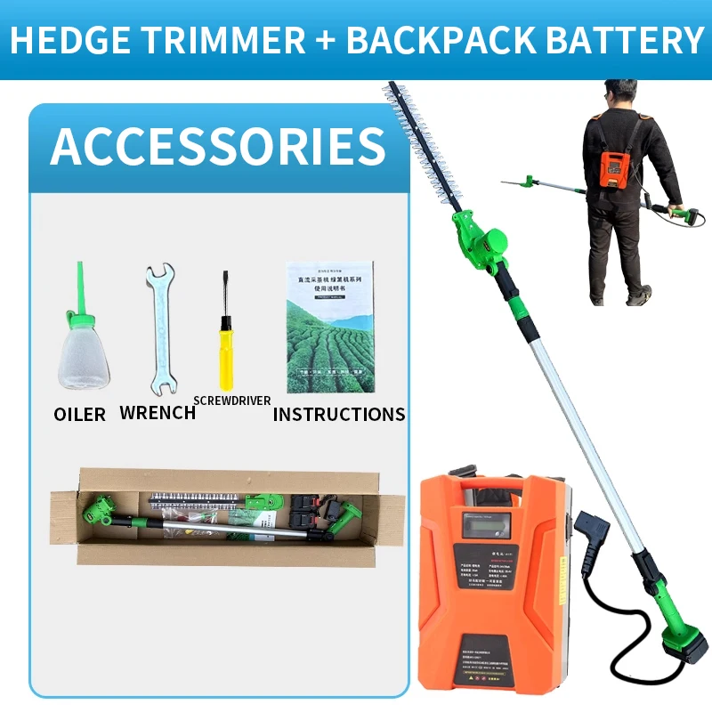 Electric Hedge Trimmer, Extended Pole Pruner, Tea Picker, Rechargeable Landscaping Telescopic High-Area Shears, Lithium-Powered