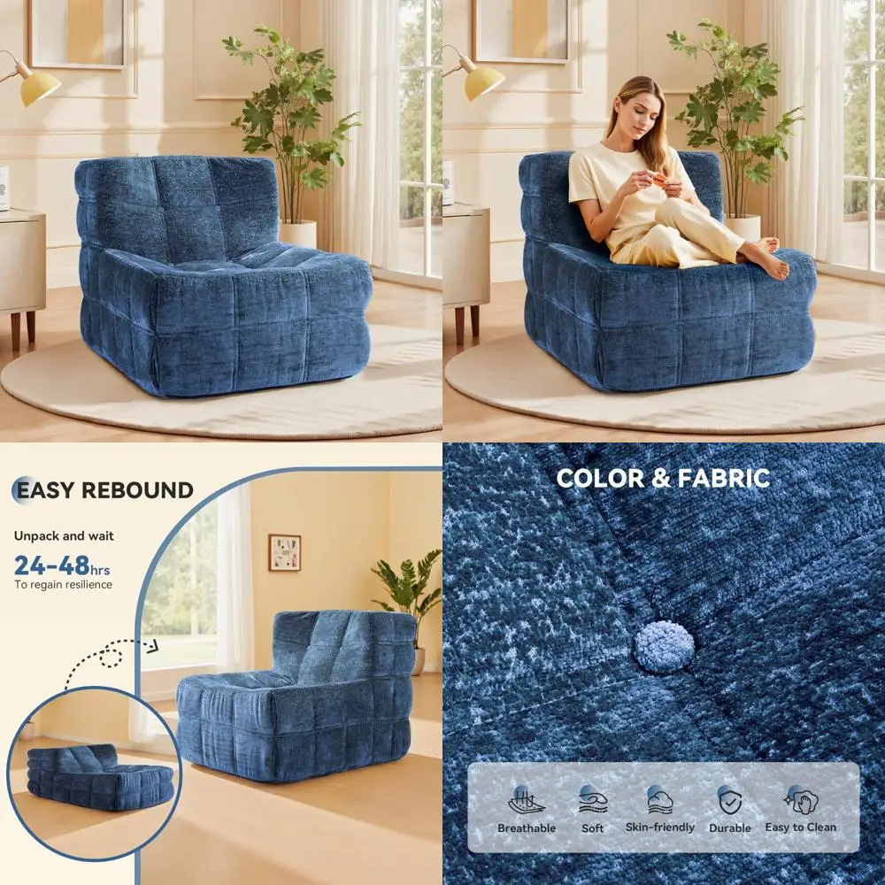 

Adult and Teen Pre-filled Soft Chenille Bean Bag Chair - Comfortable Floor Sofa for Living Room Accent
