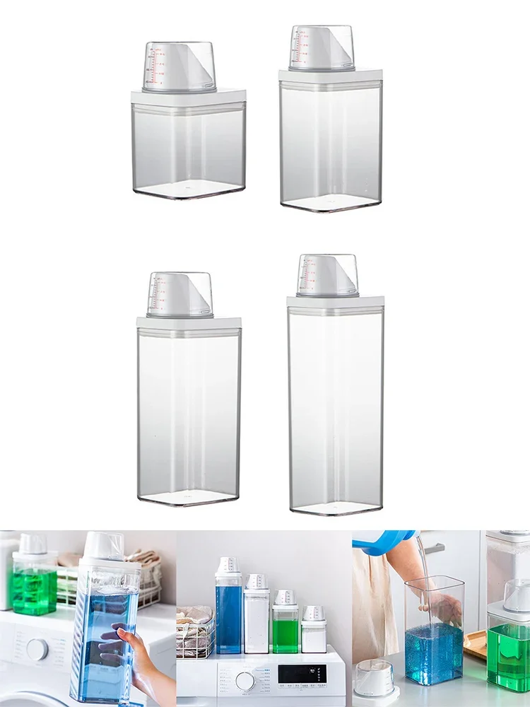 

700/1100/1500/1900ml Airtight Laundry Liquid Storage Jar Plastic Washing Powder Dispenser With Measuring Cup Soap Detergent Box