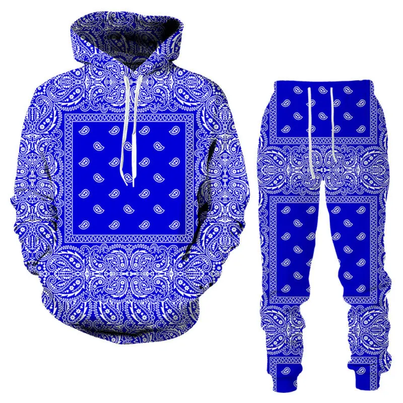 3D Bandana Printed Hoodie + Pants Suit Cool Men/Women 2 Pcs Sportwear Tracksuit Set Autumn and Winter Men's Clothing