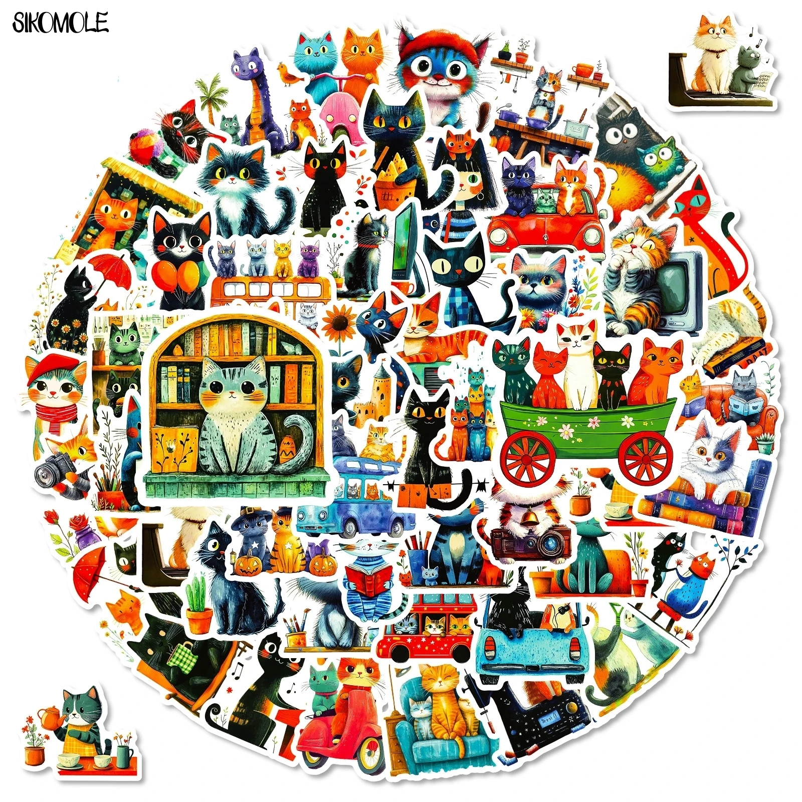 10/56 قطعة الكرتون الفني القط الكتابة على الجدران ملصقات الجمالية الحيوان DIY بها بنفسك سجل القصاصات المحمول القرطاسية حقيبة ملصق لاصق لامع ورائع لعبة أطفال