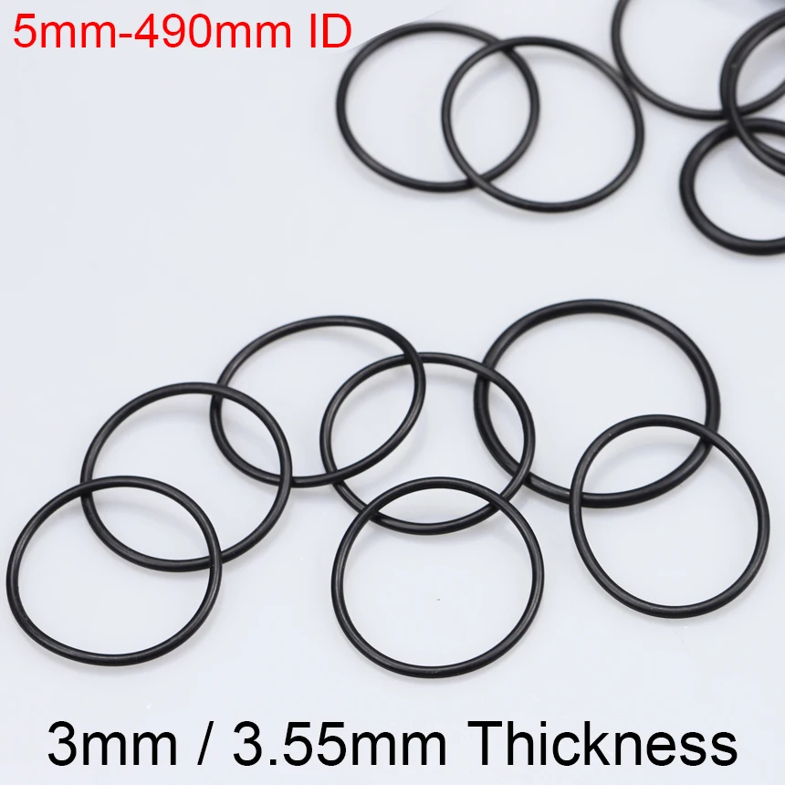 3mm 3.55mm Thickness CS 5-490mm ID Black NBR Nitrile Rubber Joint Round Washer O Shape Rings Gasket O-Ring Seal Sealing O Ring
