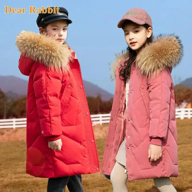 

New kids overcoat Winter Girls clothing warm Down jacket for girl clothes Parka real Fur Hooded Children Outerwear Coat snowsuit