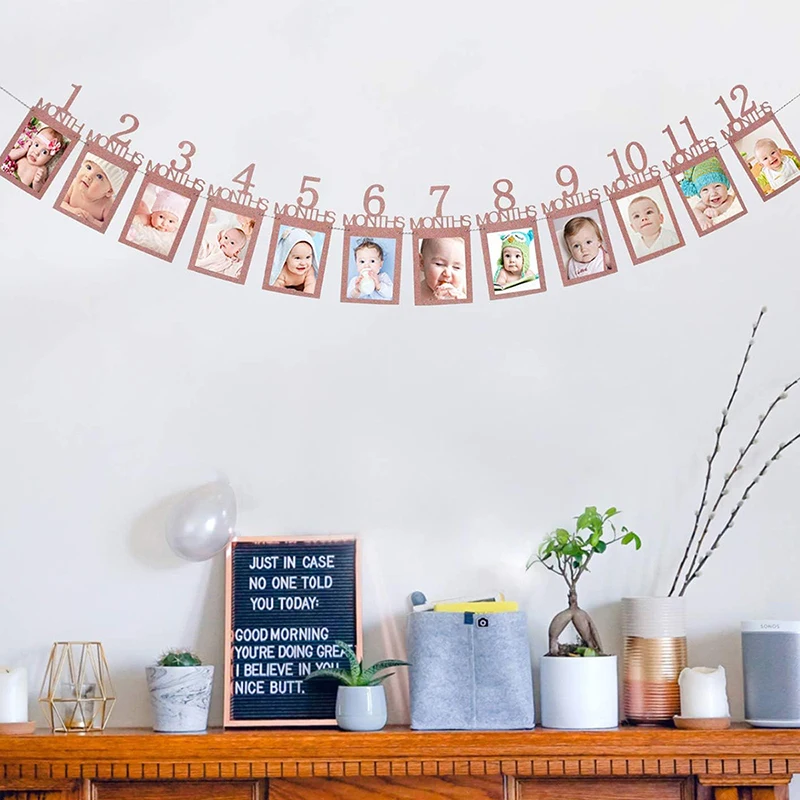 Baby 1. Geburtstag Dekoration Foto Banner 1-12 Monate Foto Requisiten Junge Mädchen Foto Wimpelkette Girlande Baby Shower Party liefert – Detail 5