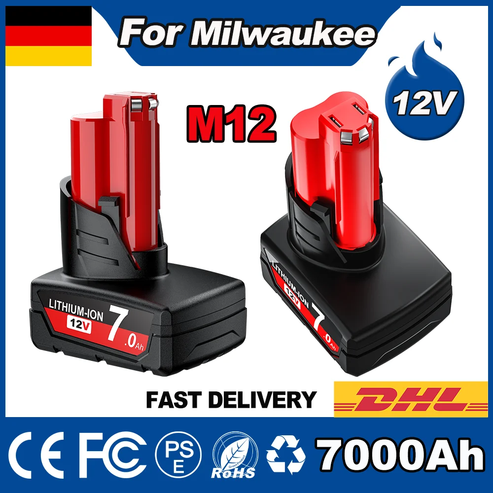 7000 mAh Batterie Für Milwaukee M12 Li-Ion 12 V M12 B2 M12 XC 48-11-2430 48-11-2411 48-11-2401 MIL-12A-LI Werkzeug Akku