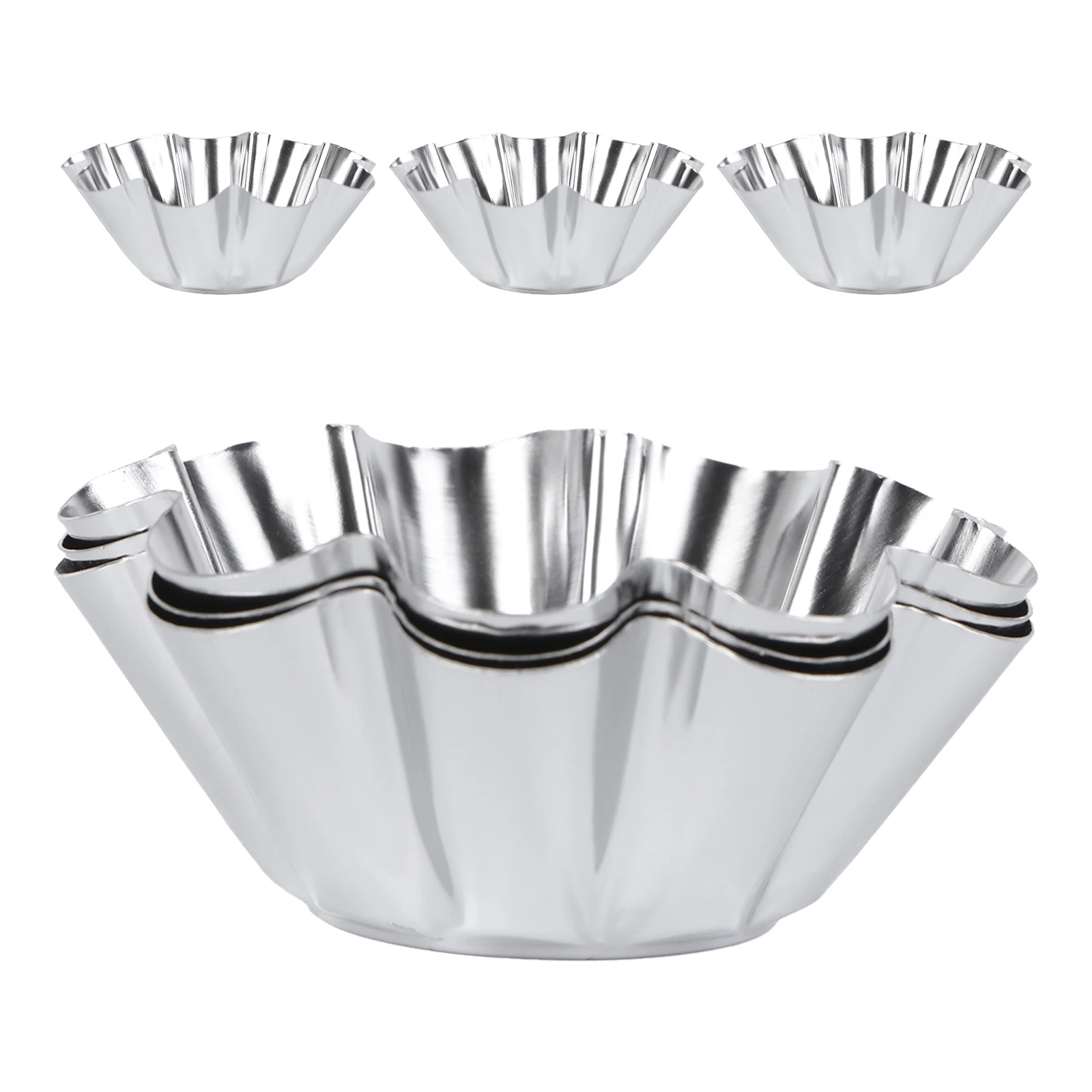 

6pcs Stainless Steel Egg Tart Molds Reusable Non-Stick Flower Design Baking Mold For Mini Cupcakes Fruit Tart Diy Party Metal