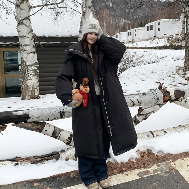 UMI MAO Winterjacke, neuer Windjacke-Stil, langer Stil, stimmungsvolle 90-weiße Entendaunenjacke für Damen