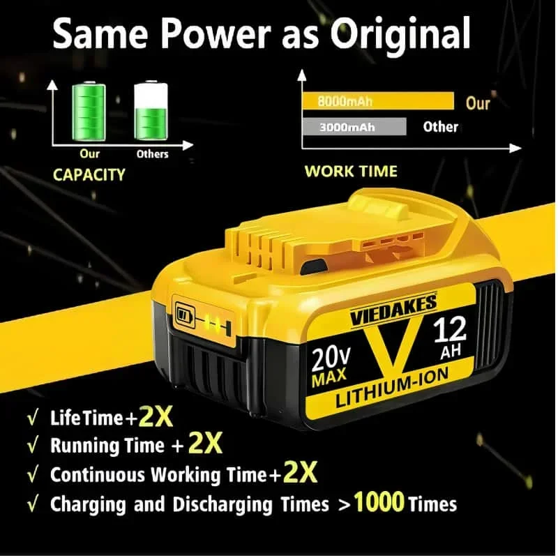 8AH 10AH 12AH original 20V rechargeable tool battery☑ DCB200 DCB201 DCB205 DCB206✔18V 20v .For Dewalt 18V 20V tool battery✪
