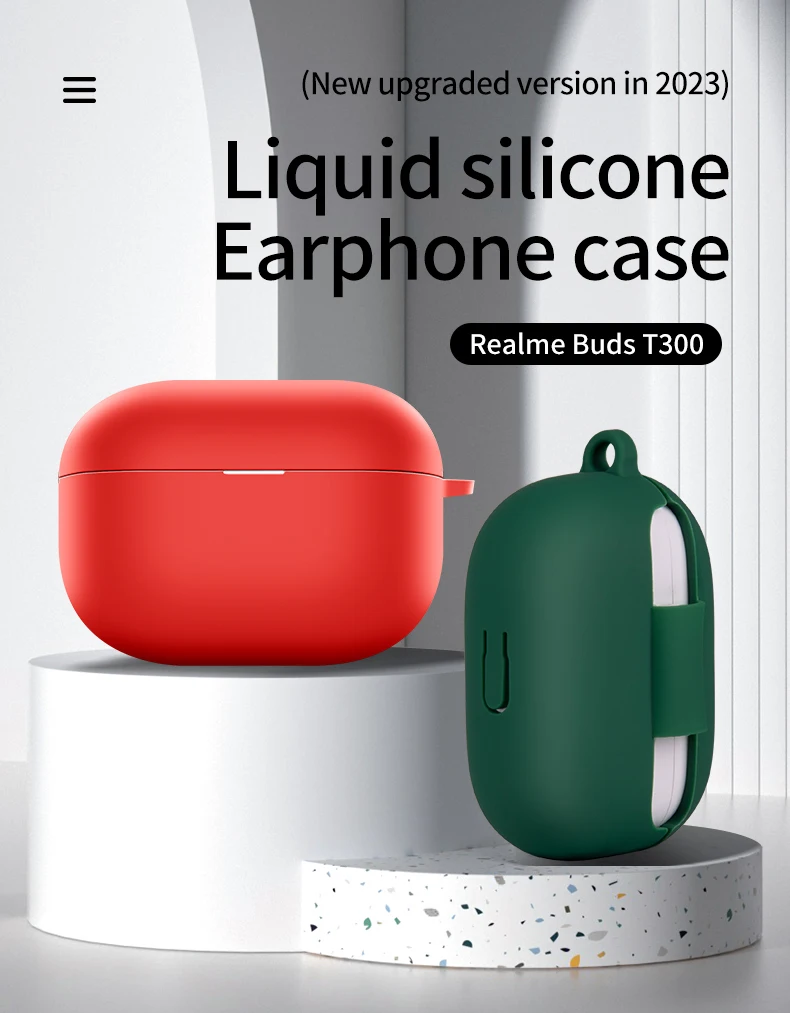 1pc Silicone Earphone Cases for Realme Buds T300 with Keychain Protective Cover Headphone Accessorie Protective Box