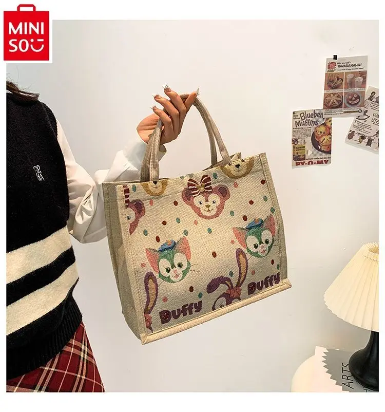 MINISO Disney Cartoon Big Feixiong Large Capacity Work Canvas Handbag Student Fashion Commuting Tote Classbag